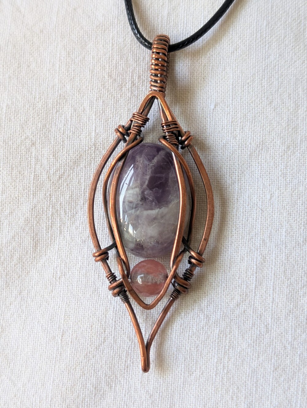 Handcrafted Amethyst Copper Pendant Necklace - Purple